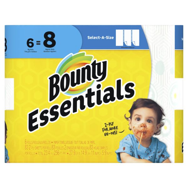 Bounty Essentials SAS Paper Towels White 6 Big Rolls=8reg - 83ct/1pk