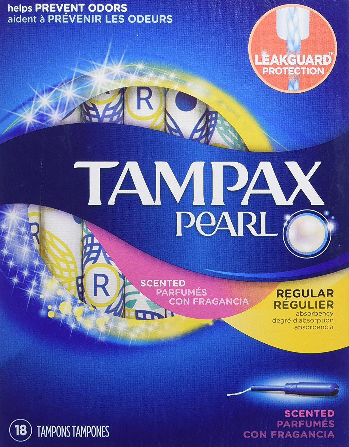 Tampax Pearl Plastic Fresh Scent Tampons, Regular Absorbency - 18ct/12pk
