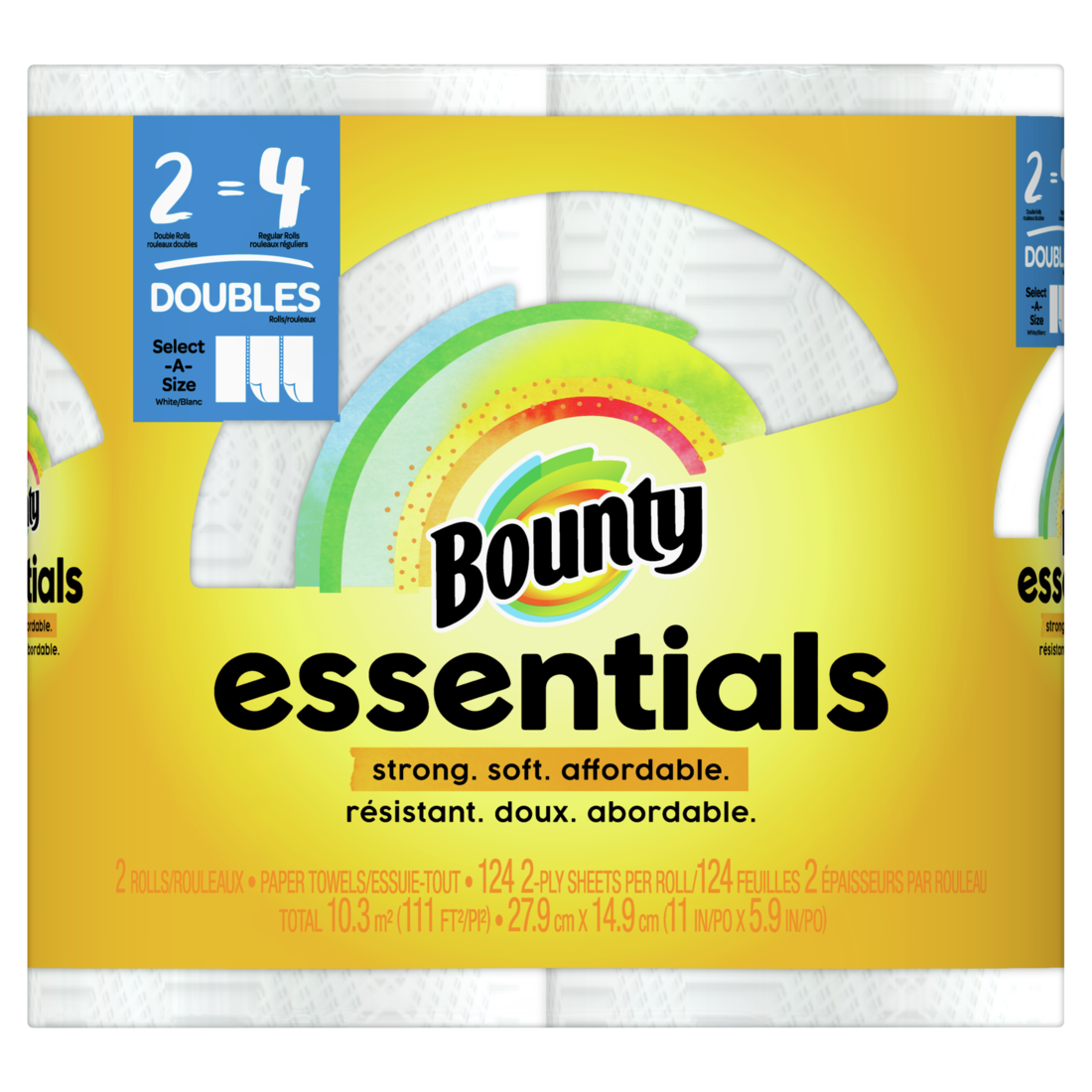 Bounty Essentials Select-A-Size Paper Towels White 2 Double Rolls = 4 Regular Rolls- 2ct/6pk