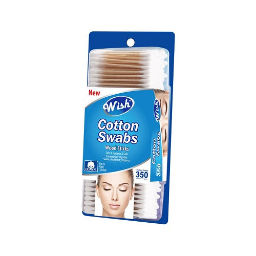 Cotton Swabs Wood Sticks WISH Care  - 350ct/48pk