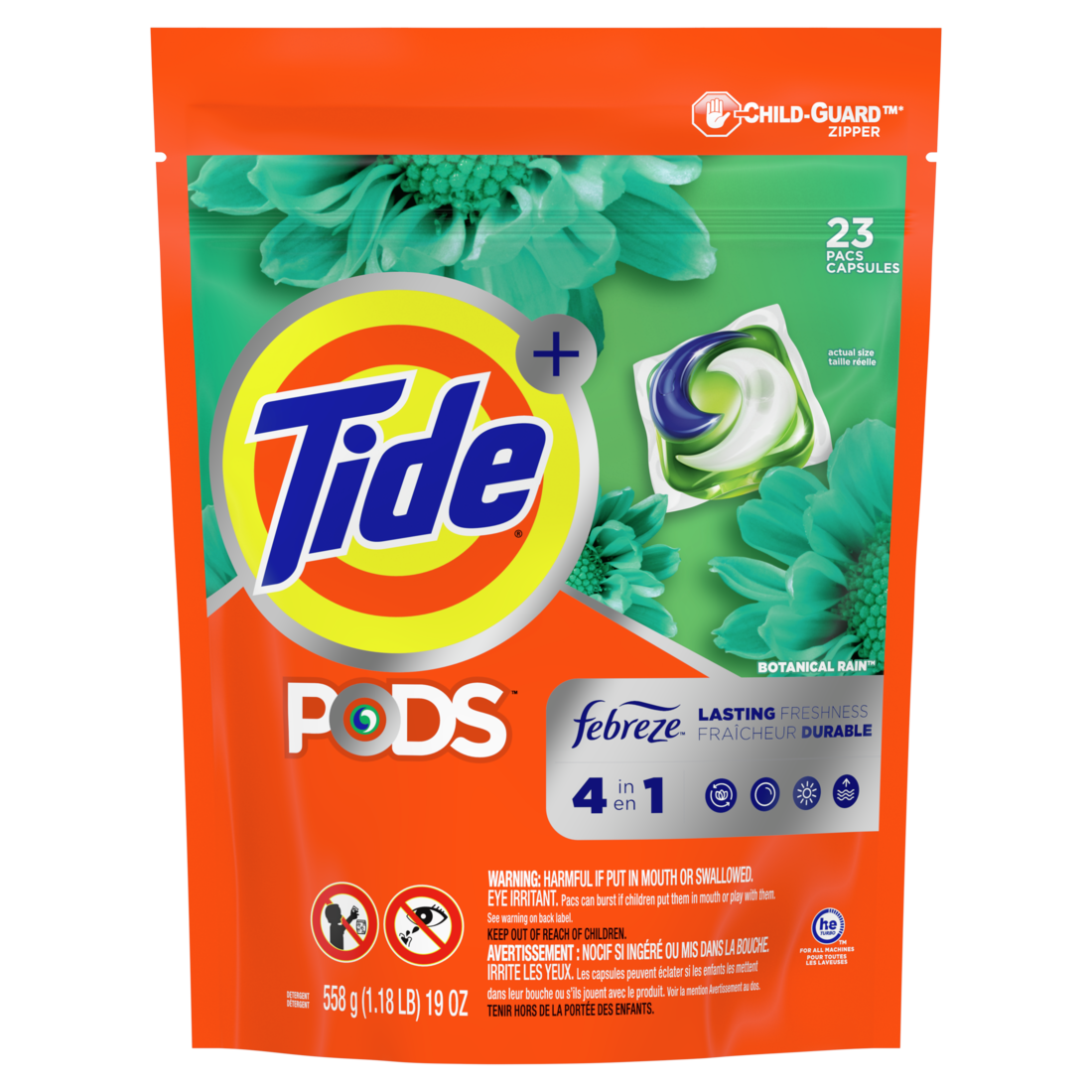 Tide PODS Liquid Laundry Detergent Pacs with Febreze, Botanical Rain - 23ct/4pk