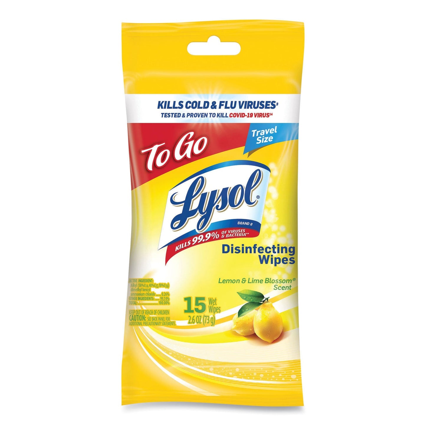 LYSOL Disinfecting Wipes Lemon & Lime Blossom To-Go Flatpack - 2x15ct/12pk