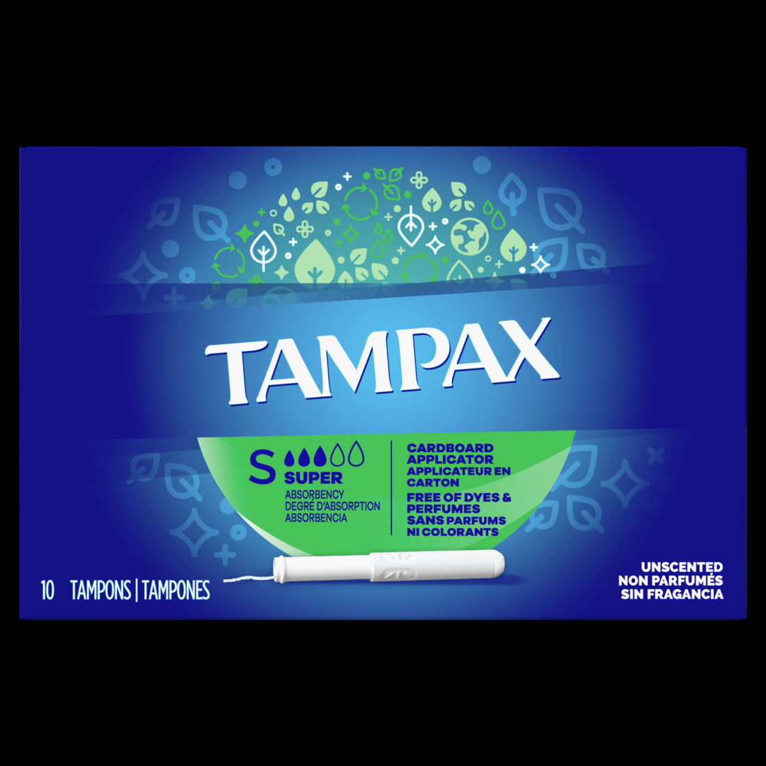 Tampax Cardboard Tampons Super Absorbency Anti-Slip Grip LeakGuard Skirt Unscented -10ct/48pk