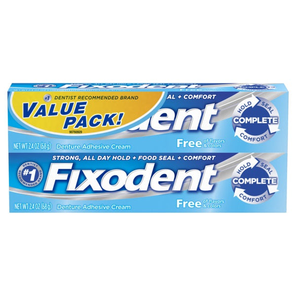 Fixodent Complete Free Denture Adhesive Cream Twin Pack  - 2.4oz/6x2pk