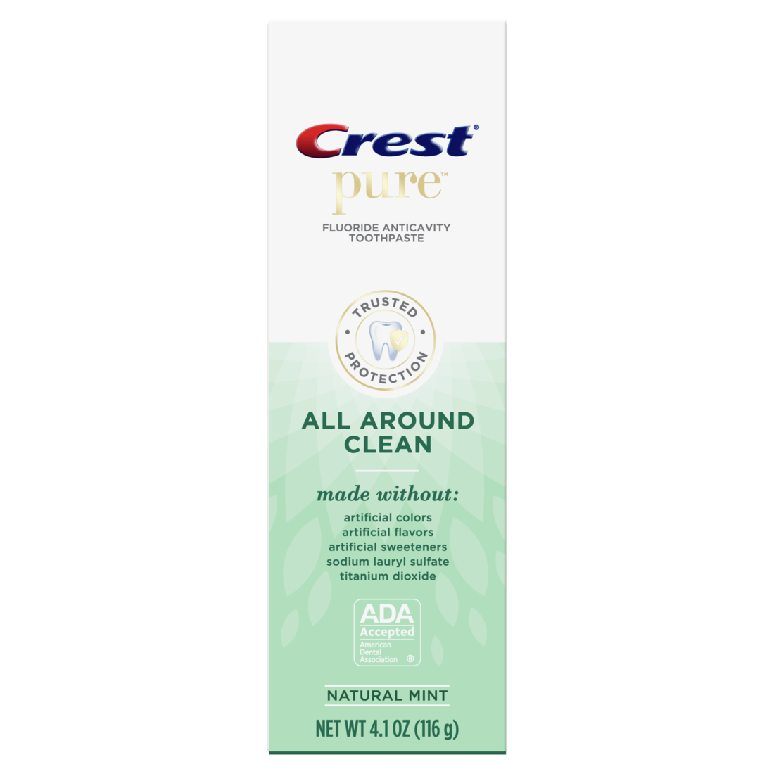 Crest Pure All Around Clean Toothpaste with Fluoride Anti-Cavity Protection, SLS Free, Natural Mint - 4.1oz/24pk