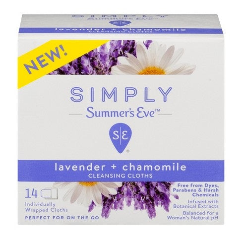 Summers Eve Simply Cleansing Cloths Lavender+Chamomille - 14ct/12pk