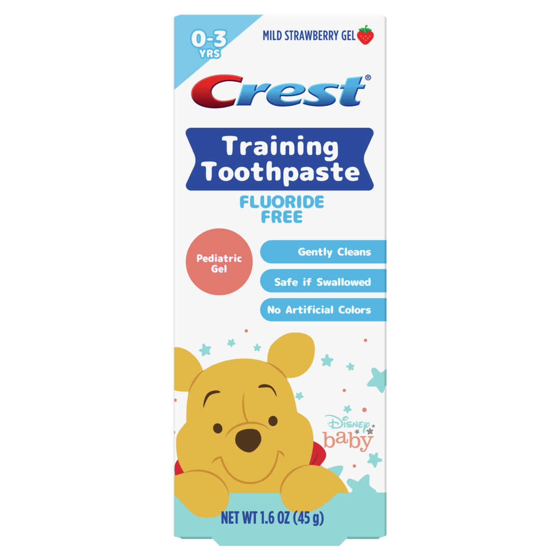 Crest Training Toothpaste, Fluoride Free, featuring Disney's Winnie the Pooh, Mild Strawberry Gel - 1.6oz/12pk