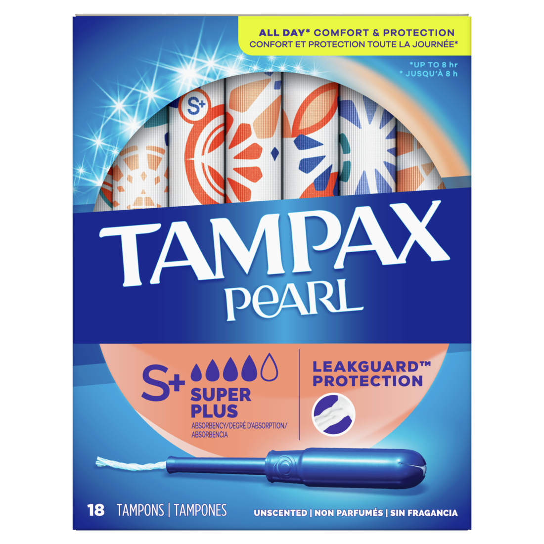 Tampax Pearl Tampons, with LeakGuard Braid, Super Plus Absorbency, Unscented - 18ct/12pk