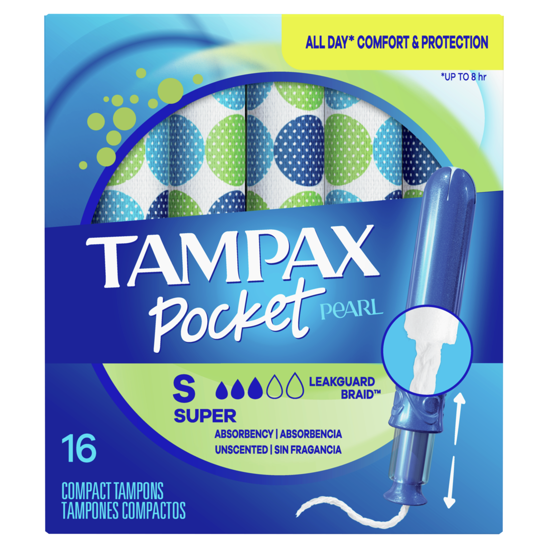 Tampax Pocket Pearl Compact Tampons Super Absorbency Unscented - 16ct/18pk