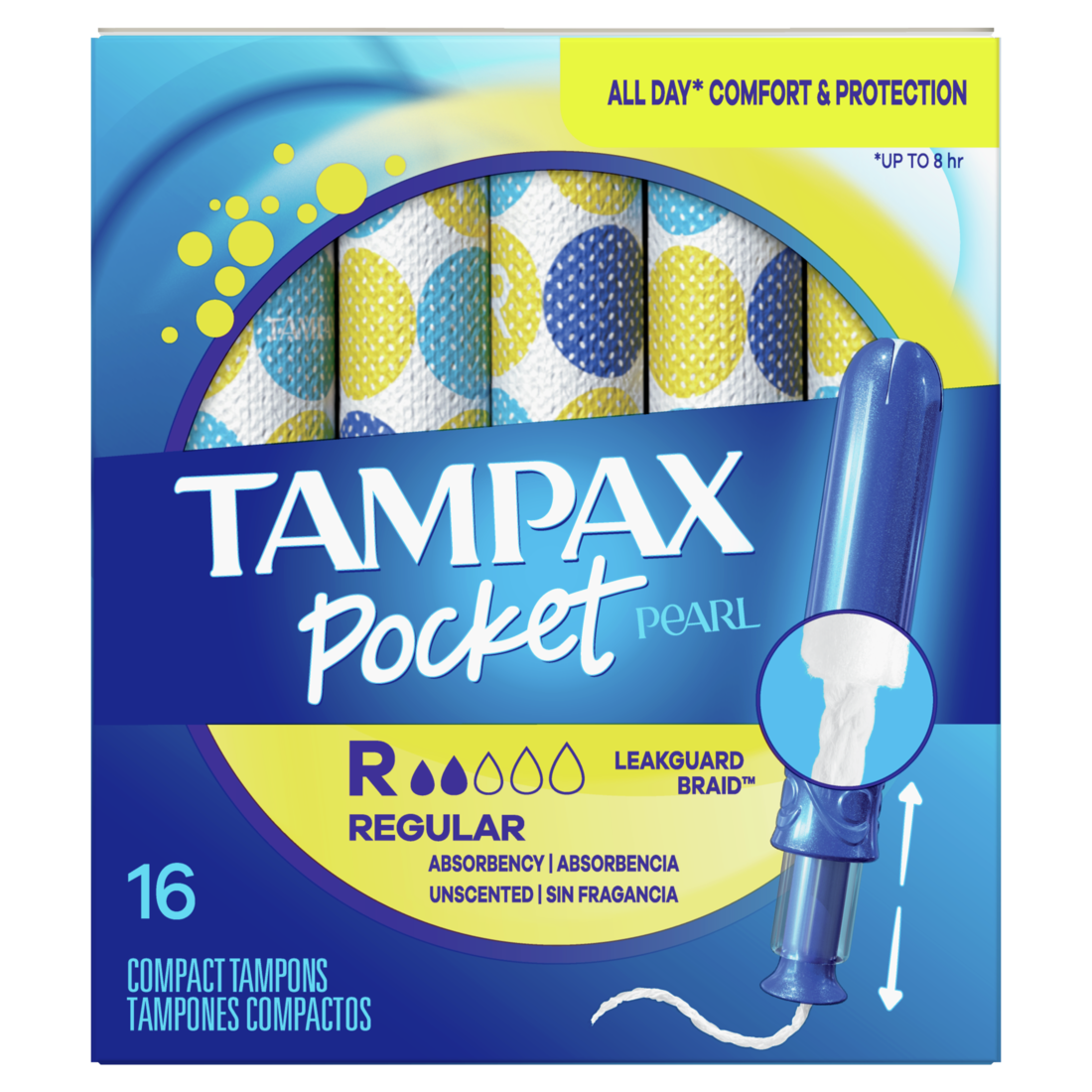 Tampax Pocket Pearl Compact Tampons Regular Absorbency Unscented - 16ct/18pk