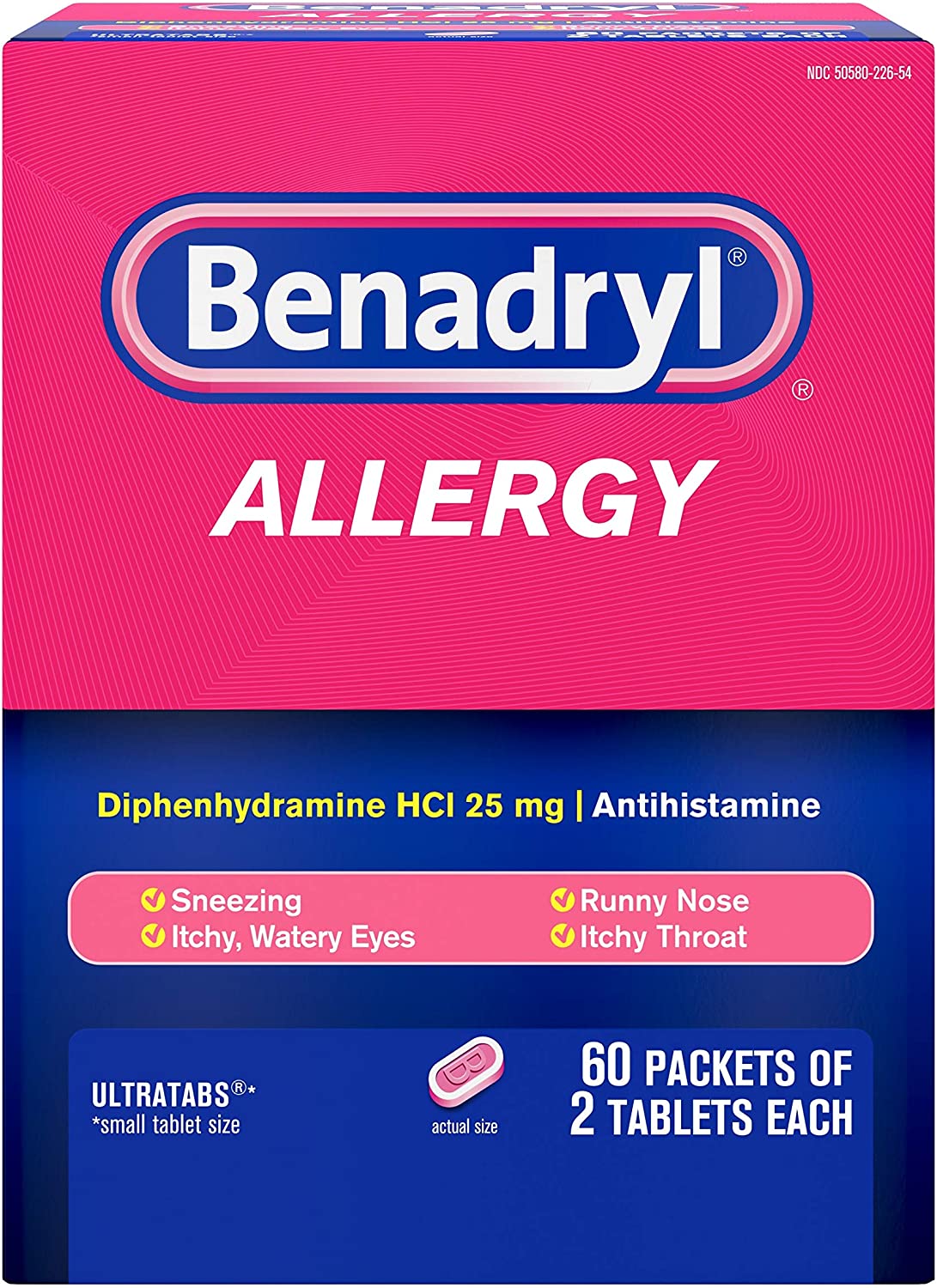 Benadryl Allergy Antihistamine Ultra Tabs Tablets (60 X 2) - 120ct/12pk