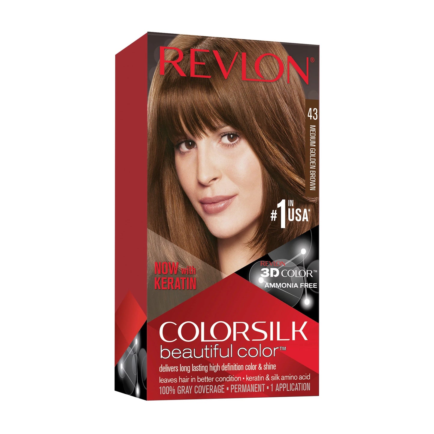 Revlon Colorsilk Hair Color 43 Medium Golden Brown USA - 1ct/3PK
