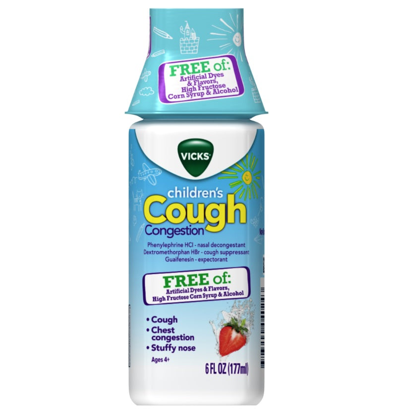 Vicks Daytime Cough & Congestion Relief For Children Ages 4+ Free of Alcohol Berry Flavor - 6oz/12pk