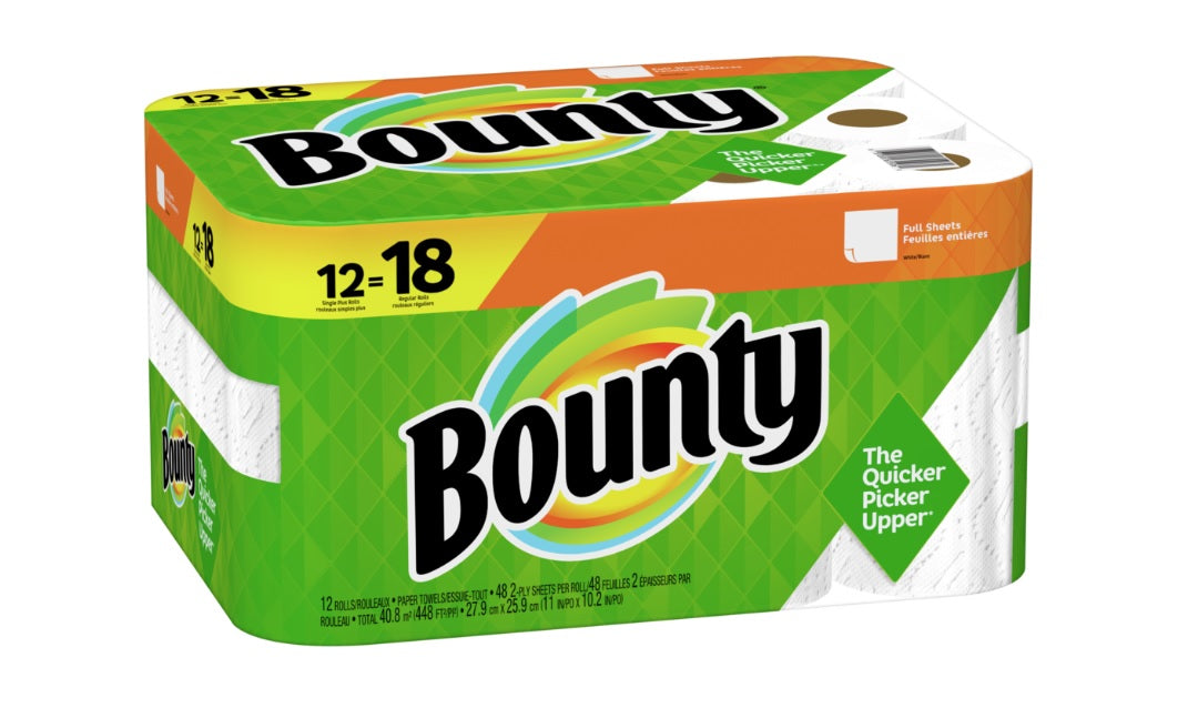 Bounty Paper Towels White 12 Single Plus Rolls = 18 Regular Rolls 48-2ply Sheets - 12ct/1pk