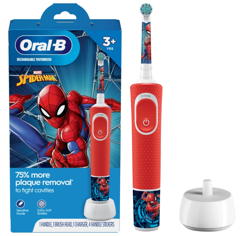 Oral-B Kids Electric Toothbrush for Kids 3+ featuring Marvel's Spiderman - 1ct/3pk