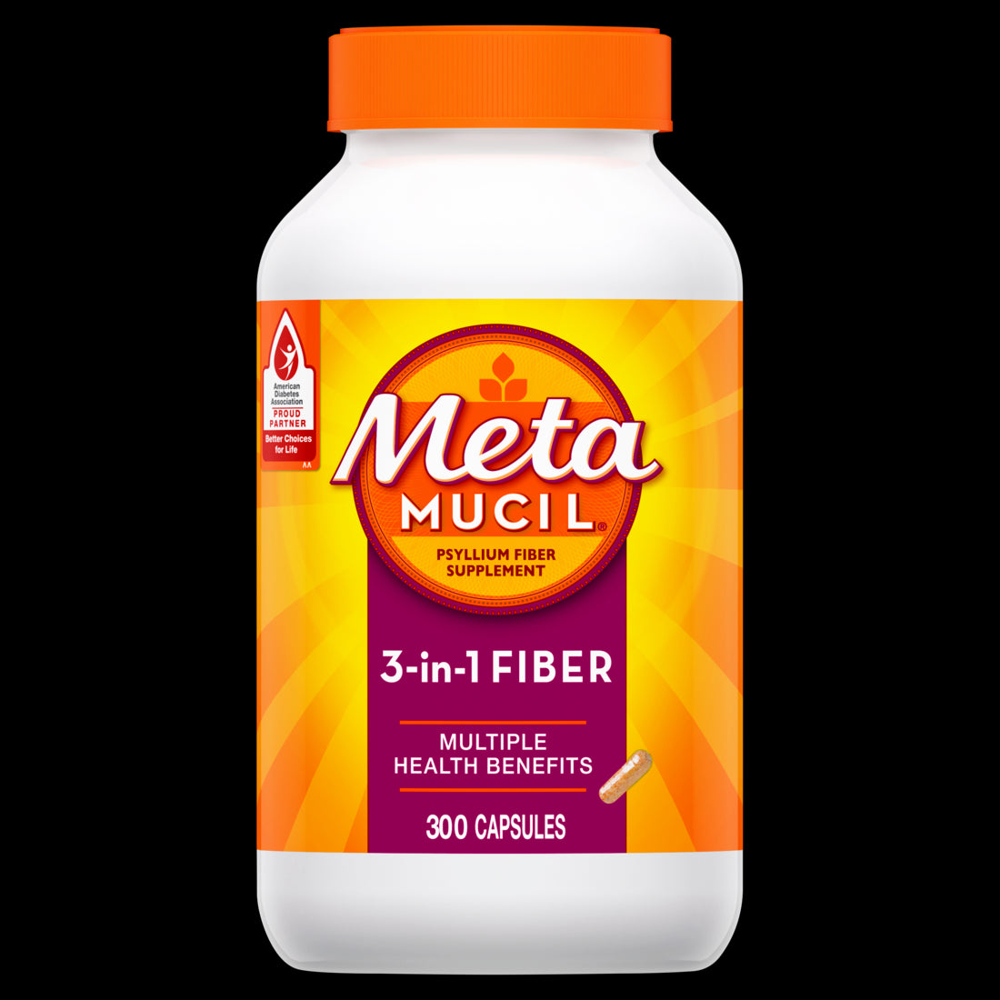 Metamucil Daily Fiber Supplement Capsules Psyllium Husk Fiber for Digestive Health Orange Flavor - 300ct/6pk