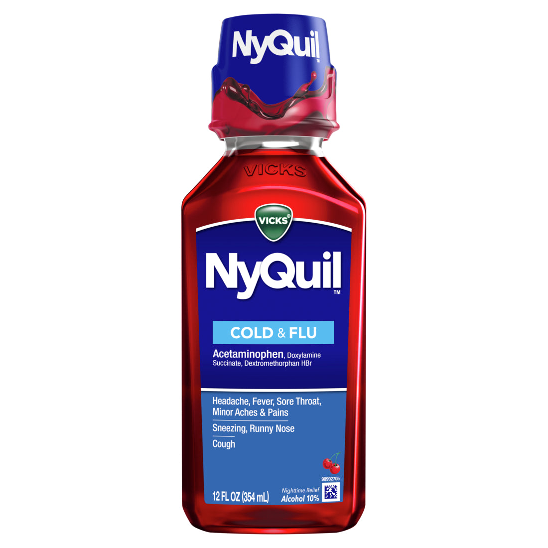 Vicks NyQuil Cherry Cold and Flu Relief Liquid Medicine Cherry Flavored - 12oz/12pk