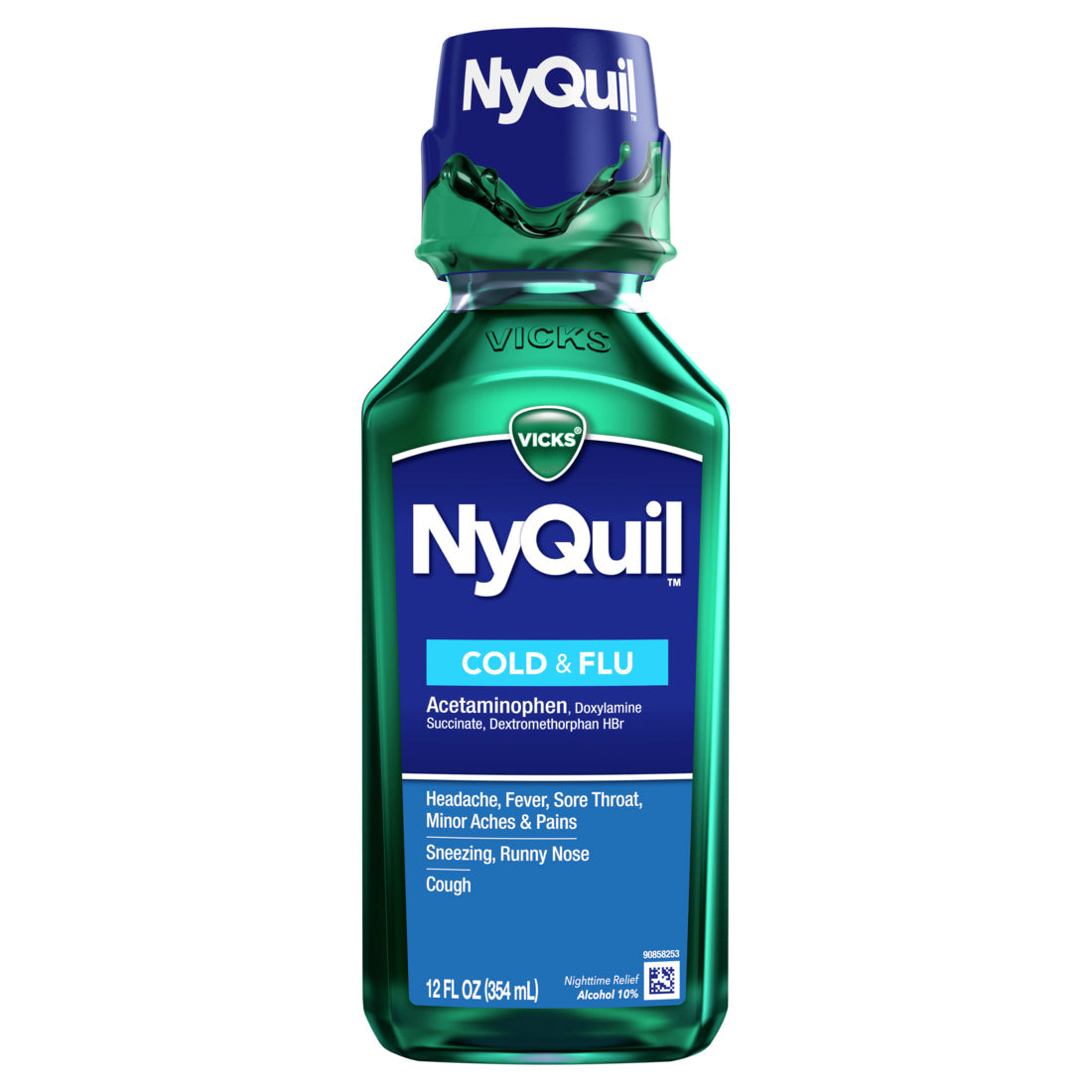 Vicks NyQuil Cold and Flu Relief Liquid Medicine Nighttime Relief - 12oz/12pk