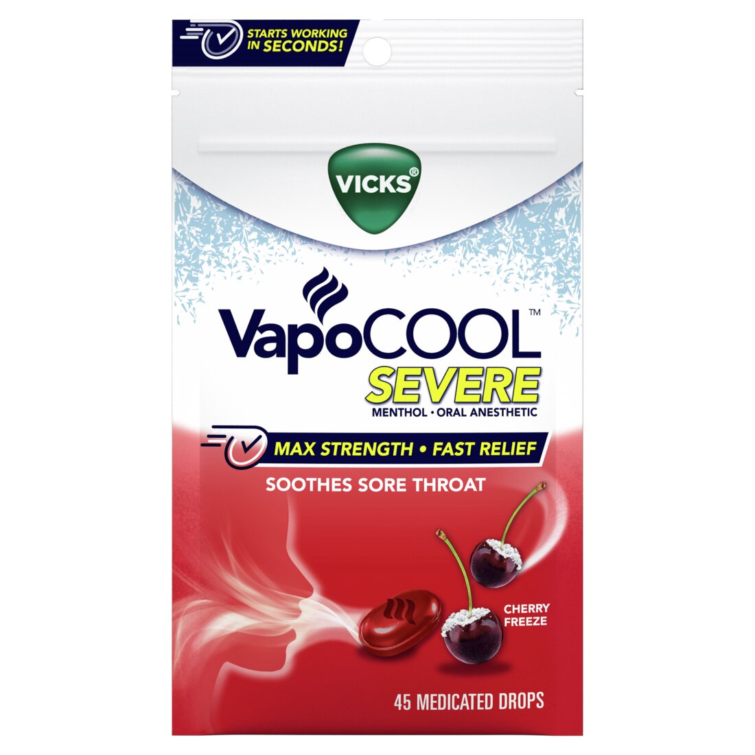 Vicks VapoCOOL SEVERE Medicated Sore Throat Drops Cherry Freeze Flavor - 45ct/9pk