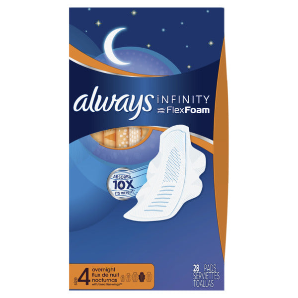 Always INFINITY OVERNIGHT UNS w/Flexi-Wings - 28ct/6pk